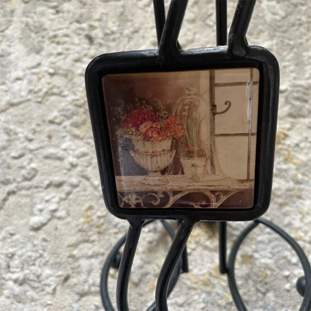Freestanding Paper Towel Holder & Napkin Holder Set Black Floral Accent